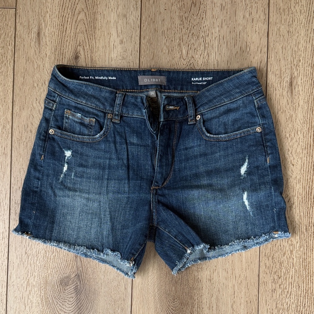 DL1961 Dark Blue Distressed Jean Shorts